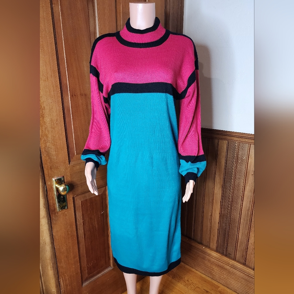 John Richard Vintage Colorblock Sweater Dress M